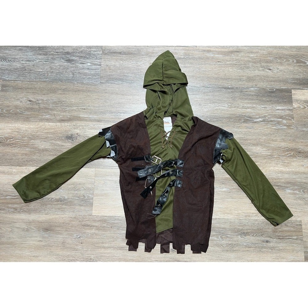 Robin Hood Costume Youth Large Medieval Archer Forest Tunic Hood Vest Distressed